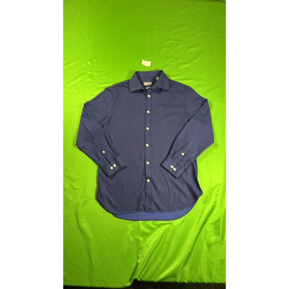 Michael Kors Slim Fit Mens Blue Woven Dress Shirt Large L Long Sleeve Navy